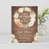 Floral pompoen rustiek hout krans Baby shower Kaart (Staand voorkant)