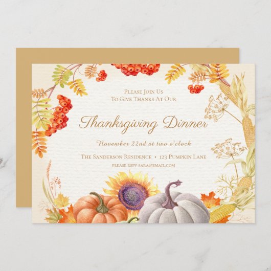 Floral pompoen zonnebloem Thanksgiving diner Kaart (Voorkant / Achterkant)