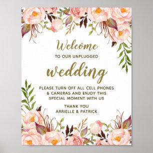 Floral Pony Pink Unplugged Wedding Sign Poster