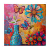 Floral Pop Art Keramische Tegel Tegeltje (Voorkant)