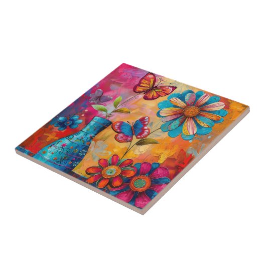 Floral Pop Art Keramische Tegel Tegeltje (Zijkant)