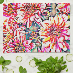 Floral Pop Art Pink Kitchen Towel Theedoek