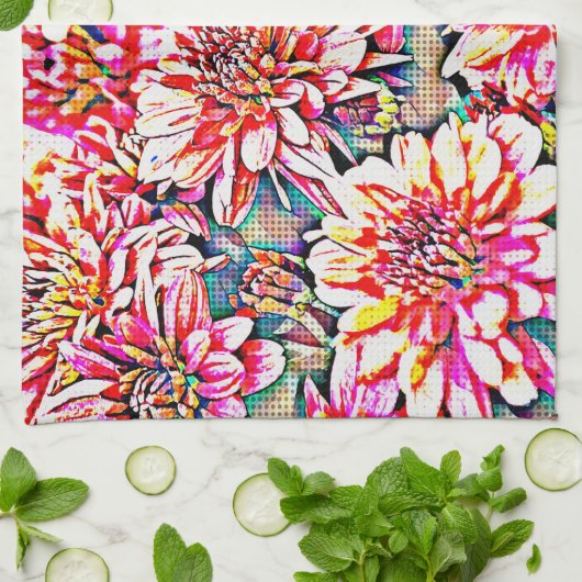 Floral Pop Art Pink Kitchen Towel Theedoek (Gevouwen)
