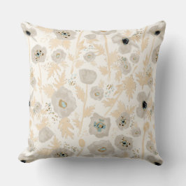 Floral Poppies Geel Geel Blauwe Waterverf Patroon Kussen