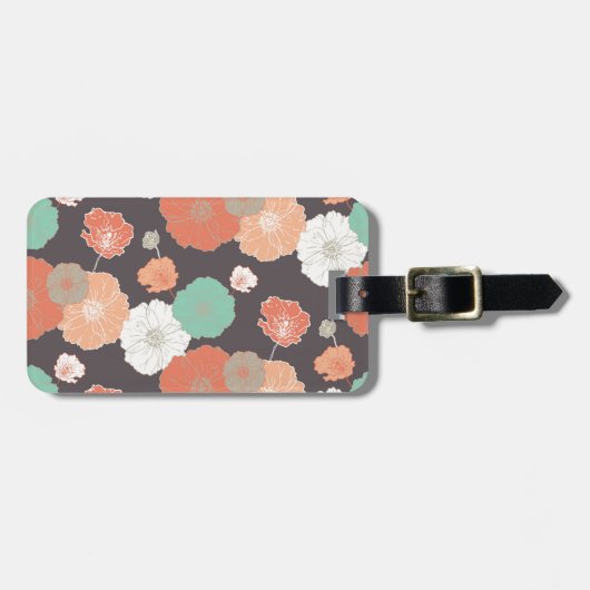 Floral Poppies Navy, Coral, Mint Bagagelabel (Voorkant horizontaal)