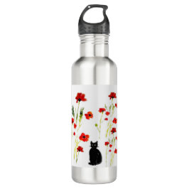 Floral Poppy Cute Cat Waterfles