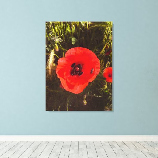 Floral Poppy Dreamer – Botanical Fantasy Art Canvas Afdruk (Insitu (Houten vloer))