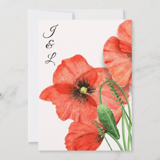 Floral Poppy Wedding Aankondiging Kaart V2 (Achterkant)