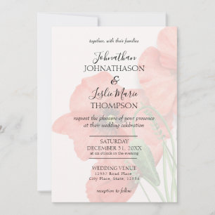 Floral Poppy Wedding Announcement Card V2 Aankondiging