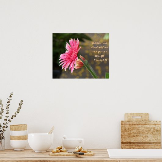 Floral Poster Scripture Verse over de kracht van G (Keuken)