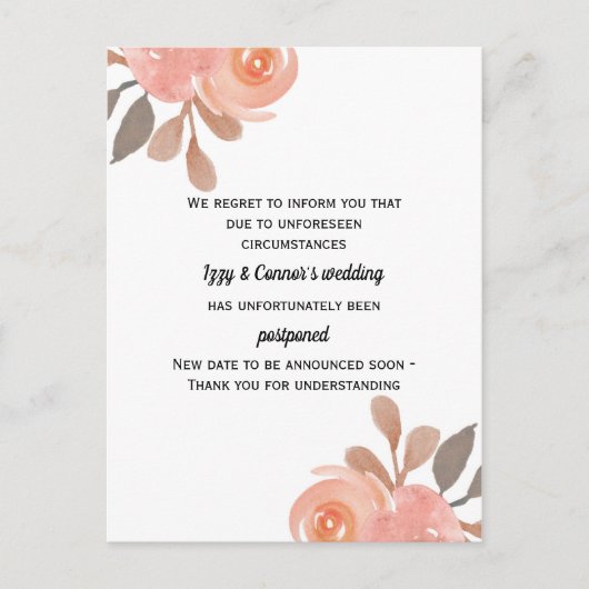 Floral Postponed Wedding Briefkaart (Voorkant)