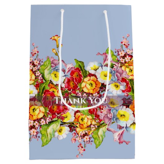 Floral Powder Blue Spring Primroses Cute Medium Cadeauzakje (Achterkant)