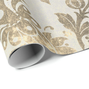 Floral Powder Grungy Damask Sepia Champagne Gold Cadeaupapier