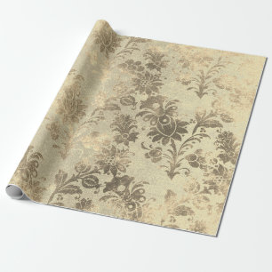 Floral Powder Grungy Damask Sepia Champagne Gold Cadeaupapier