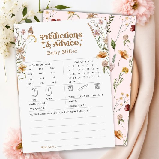 Floral Predictions & Advies Baby shower Game Kaart