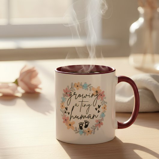 Floral Pregnancy Mug, Growing A Tiny Human Koffiemok