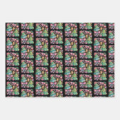 Floral Preppy Xmas Tree Bow Coquette Pink Blue Inpakpapier Vel (Voorkant)