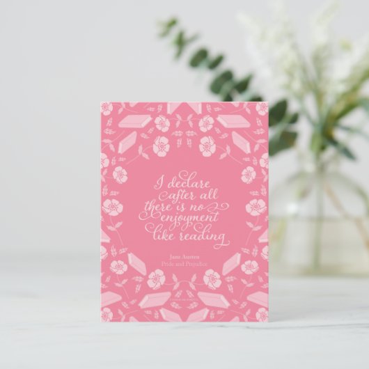 Floral Pride & Prejudice Jane Austen Bookish Quote Briefkaart (Staand voorkant)