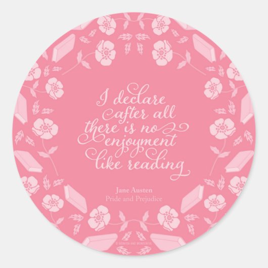 Floral Pride & Prejudice Jane Austen Bookish Quote Ronde Sticker (Voorkant)