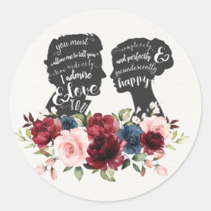 Floral Pride & Vooroordelen Jane Austen Trouwgunst Ronde Sticker