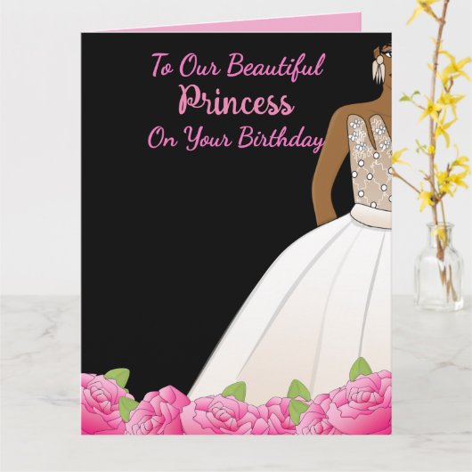 Floral Princess Afro-Amerikaanse dochter verjaarda Kaart (Gele Bloem)