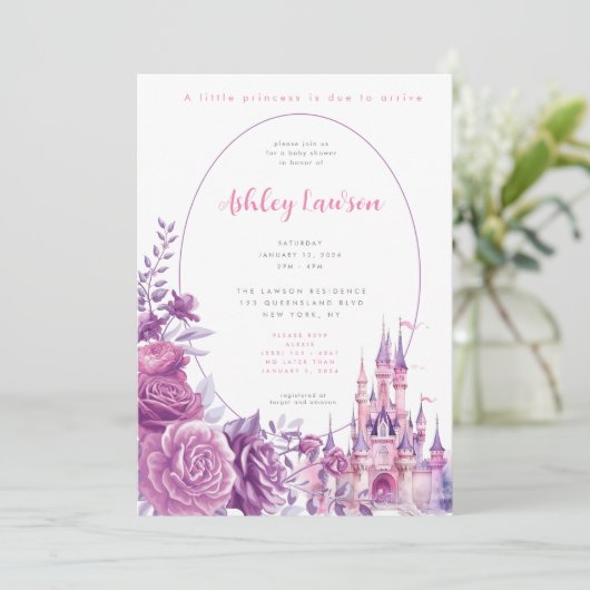 Floral Princess Baby shower Invitation Kaart (Staand voorkant)