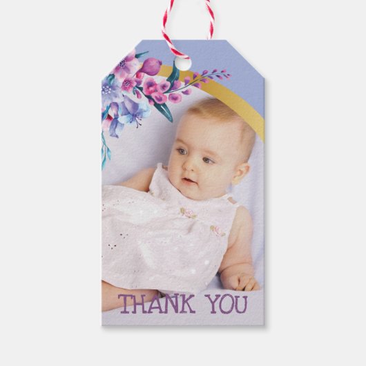 Floral Princess Birthday Foto Cadeaulabel (Voorkant)