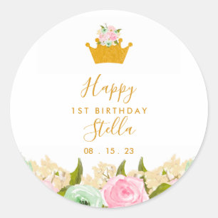 Floral Princess Birthday Party Ronde Sticker