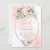 Floral Princess Blush Gold Sweet 16 Party Invites Kaart (Voorkant)