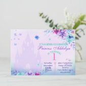 Floral Princess Castle Waterverf 1e verjaardag Kaart (Staand voorkant)