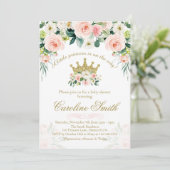 Floral Princess Gold Crown Baby shower Uitnodiging (Staand voorkant)