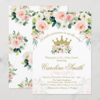 Floral Princess Gold Crown Baby shower Uitnodiging