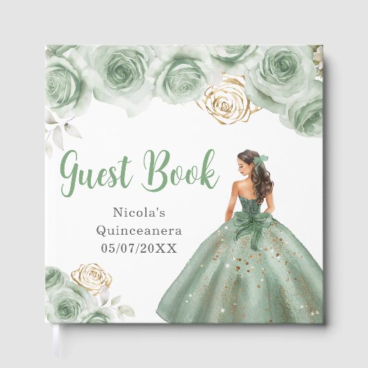 Floral Princess in a Sage Green Dress Quinceanera Gastenboek (Voorkant)
