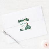 Floral Princess in Dark Green Dress Sweet Sixteen Vierkante Sticker (Envelop)