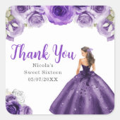 Floral Princess in Dark Purple Dress Sweet Sixteen Vierkante Sticker (Voorkant)
