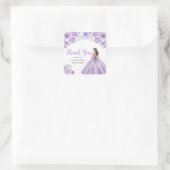 Floral Princess in Dusty Purple Dress Quinceanera Vierkante Sticker (Tas)