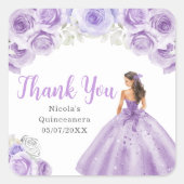 Floral Princess in Dusty Purple Dress Quinceanera Vierkante Sticker (Voorkant)