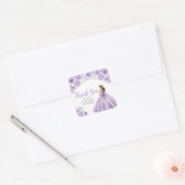 Floral Princess in Dusty Purple Dress Quinceanera Vierkante Sticker (Envelop)