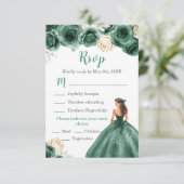 Floral Princess in een donkergroene jurk Maaltijdk RSVP Kaartje (Staand voorkant)