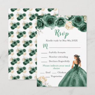 Floral Princess in een donkergroene jurk Maaltijdk RSVP Kaartje