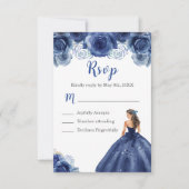 Floral Princess in een Navy Blue Dress Maaltijdkeu RSVP Kaartje (Voorkant)