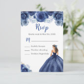 Floral Princess in een Navy Blue Dress Maaltijdkeu RSVP Kaartje (Staand voorkant)