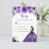 Floral Princess in een Paarse jurk RSVP Kaartje (Staand voorkant)