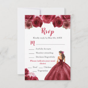 Floral Princess in een rode jurk Maaltijdkeuze RSVP Kaartje