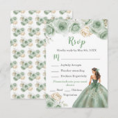 Floral Princess in een Sage Green Dress Maaltijdke RSVP Kaartje (Voorkant / Achterkant)