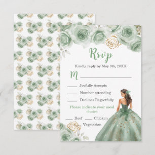 Floral Princess in een Sage Green Dress Maaltijdke RSVP Kaartje