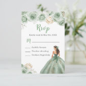 Floral Princess in een Sage Green Dress Maaltijdke RSVP Kaartje (Staand voorkant)