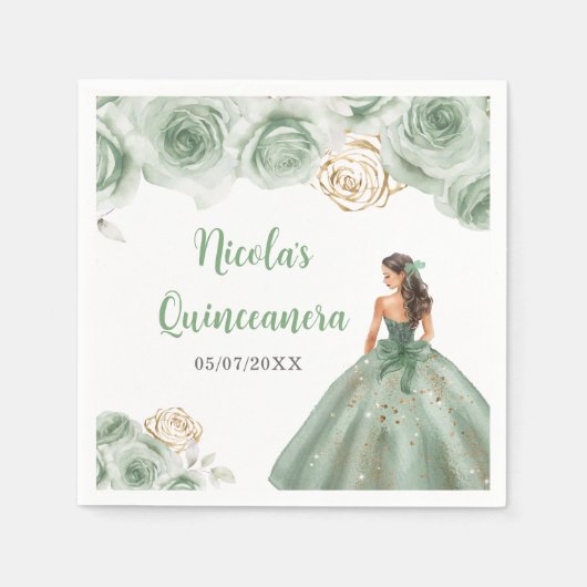 Floral Princess in een Sage Green Dress Quinceaner Servet (Voorkant)