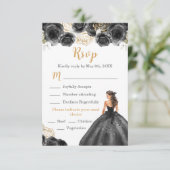 Floral Princess in een zwarte jurk Maaltijdkeuze RSVP Kaartje (Staand voorkant)
