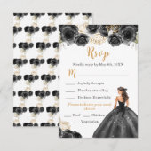 Floral Princess in een zwarte jurk Maaltijdkeuze RSVP Kaartje (Voorkant / Achterkant)